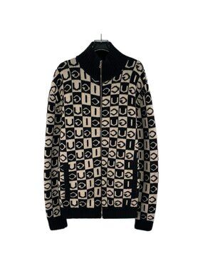 Gucci Black Square Logo Intarsia Wool Stand-Collar Zip Jacket